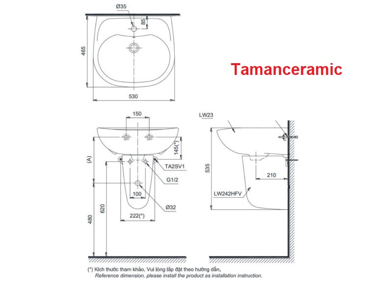 Ban Ve Ky Thuat Chau Rua Mat Toto Lht236cs 768x576